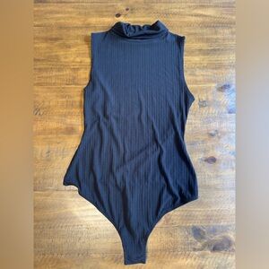 Free people intimately black ribbed high neck bodysuit thong closure nwot size S